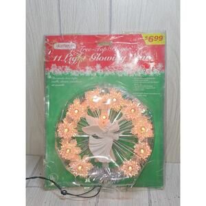 Vtg Lighted Electric Christmas Tree Topper Starburst Wreath With Angel Tinsel 7"